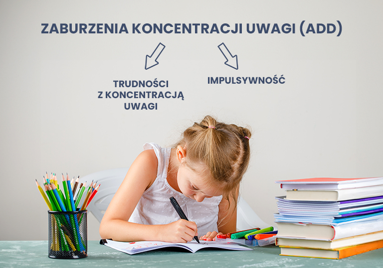 Education concept with school supplies on white and plaster background side view. little girl drawing on copybook.