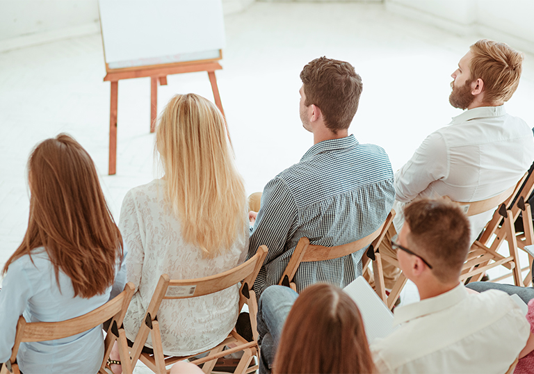 The people at Business Meeting in the empty conference hall. Business and Entrepreneurship concept.
